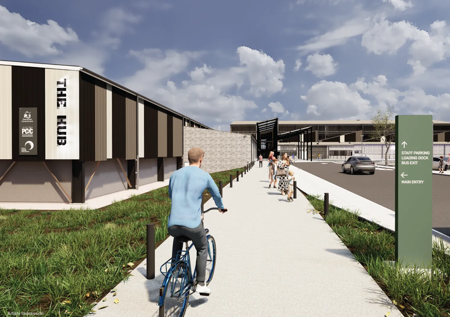 render of outside with a cyclist