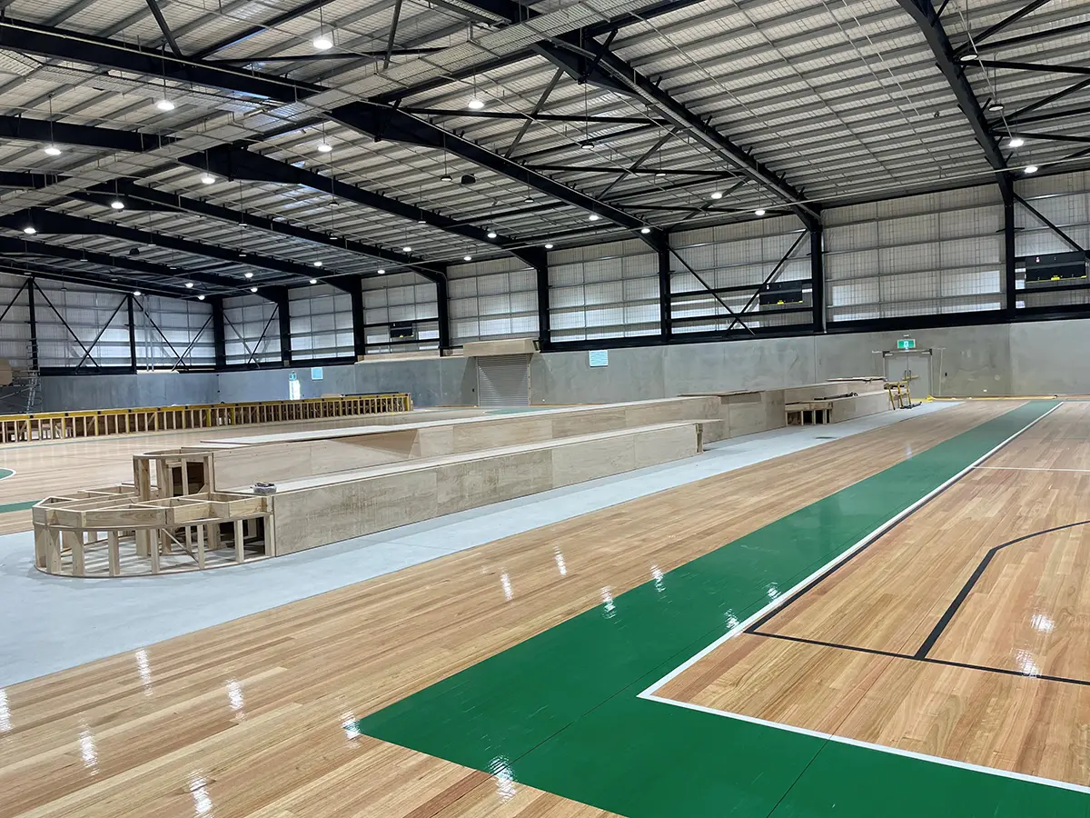Seating between indoor courts