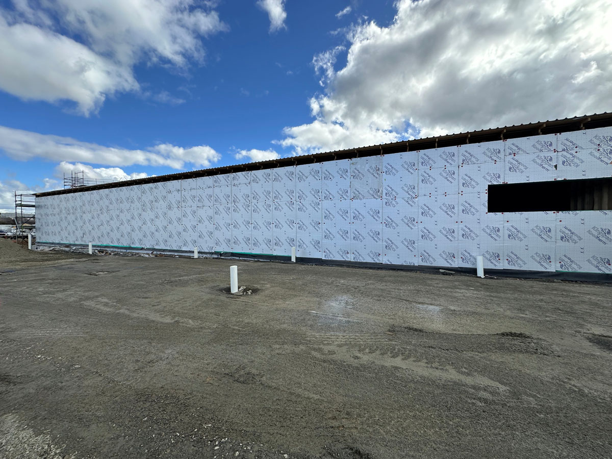 Cladding installed on the building