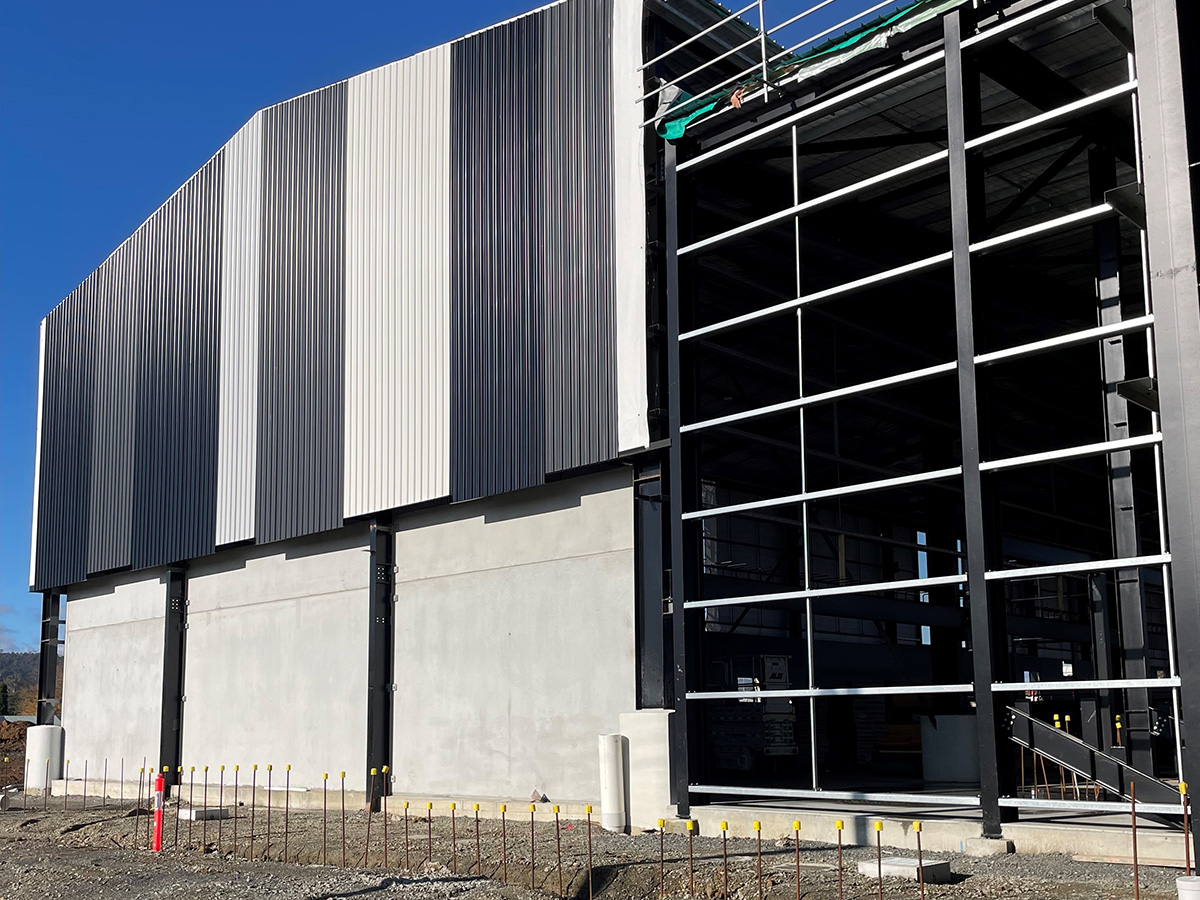 Cladding installed on the gymnastics building